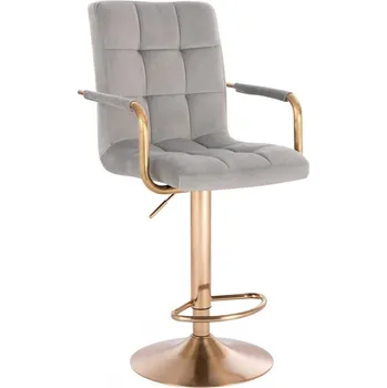 Barová židle LuxuryForm DESIGN Barová židle VERONA GOLD VELUR na zlatém talíři - světle šedá