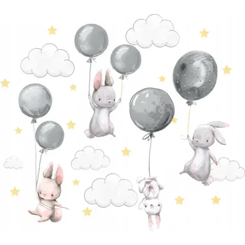 Samolepící dekorace Nálepky na zeď Króliczki balony dla dzieci L 5