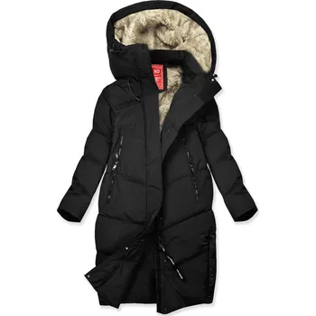Extra teplá dlouhá zimní bunda s plyšem černá