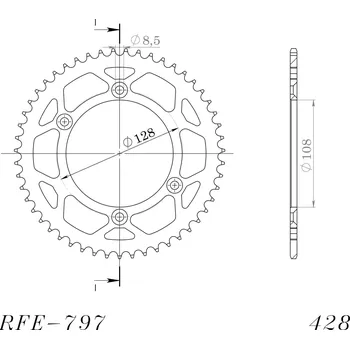 Řetězová sada pro motocykl Řetězová rozeta SUPERSPROX RFE-797:51-BLK černý 51 zubů, 428 KAWASAKI KLX 125 (