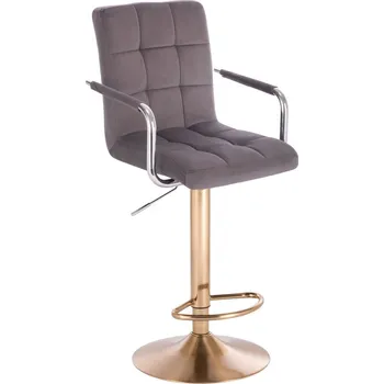 Barová židle LuxuryForm DESIGN Barová židle VERONA VELUR na zlatém talíři - tmavě šedá