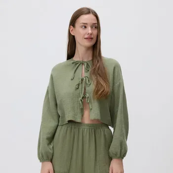 Dámská halenka Reserved - Mušelinová halenka s vázáním - světle olivová - WK553-81X - WK553-81X-XXL