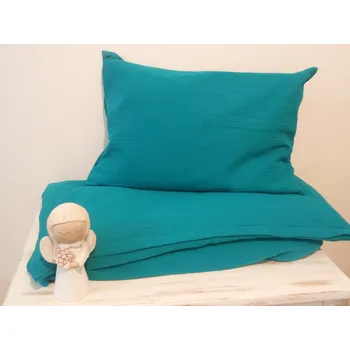 Povlečení Pro útulný domov Povlečení do postýlky Mušelínové zelenomodré ROZMĚR: 40 x 60 + 90 x 120 cm