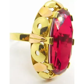 Prsten Klenoty Budín Masivní mohutný zlatý prsten s obrovským červeným rubínem 585/6,10gr vel. 65 HK1078 (Klenoty Budín Masivní mohutný zlatý prsten s obrovským červeným rubínem 585/6,10gr vel. 65 HK1078)