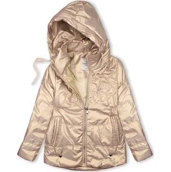 Dívčí bunda Perleťově zlatá přechodná bunda s kapucí