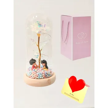 Obraz STABILIZOVANÁ RŮŽE VE SKLE DÁREK PRO NI SVÍTÍCÍ LED