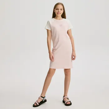 Dívčí šaty Reserved - Proužkované šaty - pastelově růžová - 893EG-03X - 893EG-03X-U12