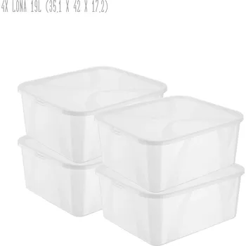 Úložný box Sada 4 kusů úložných boxů s víkem, Rotho LONA, 42x35x17 (19l)