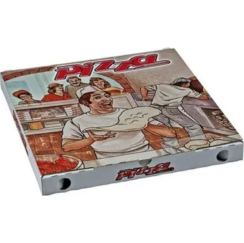 Jednorázové nádobí Krabice na pizzu 30 x 30 x 3 cm potisk - z vlnité lepenky / ostré hrany / 72030