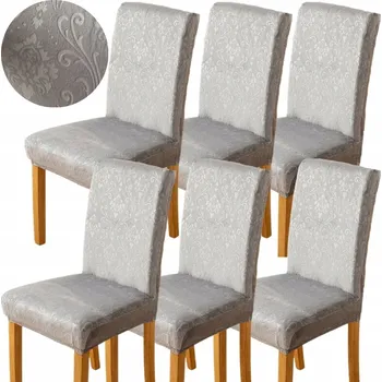 Jídelní židle SADA 6 KS POTAHŮ NA ŽIDLE VELUR UNIVERZÁLNÍ VELUROVÉ ŽIDLE ŠEDÉ