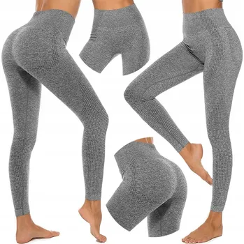 Dámské legíny DÁMSKÉ SPORTOVNÍ BEZEŠVÉ LEGÍNY DLOUHÉ S VYSOKÝM PASEM ŠEDÉ FITNESS XL