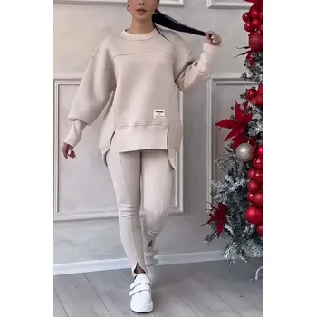 Tepláková souprava s rozparky - BÉŽOVÁ M Barva: Béžová, Velikost: M