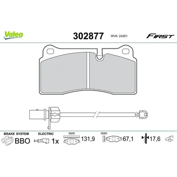 Brzdová destička Sada brzdových destiček, kotoučová brzda VALEO 302877