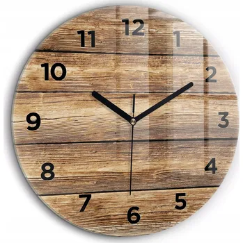 Hodiny Moderní skleněné nástěnné hodiny s potiskem Dřevěná prkna průměr 60 cm