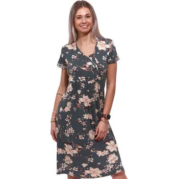 Dámské noční prádlo Dámská noční košile jemná, zelenošedá a vzor hnědobéžové růžičky 1D1493 zelená s