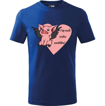 Dětské tričko s potiskem Prasátko andílek Velikost: 122/6 let, Barva trička: Královsky modrá
