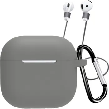 Pouzdro na mobilní telefon Silikonový obal s karabinou a šňůrkou proti ztrátě pro AirPods 4 - šedý