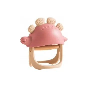 Kousátko na prořezávání zoubků, senzorické Bosso Baby dřevo, silikon růžové