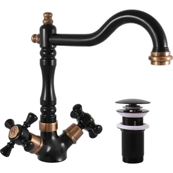 Vodovodní baterie MORAVA RETRO - Umyvadlová baterie s výpustí, Černá matná/Stará mosaz (Bronz) MK321.0/8CMATSM, RAV Slezák Barva: Černá matná/Stará mosaz (Bronz), Rozměr: 1/2", #: MK321.5/8CMATSM