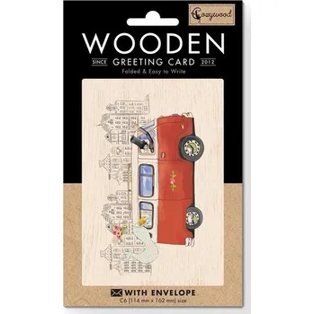 Karnet drewniany C6 + koperta Ślub kamper