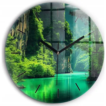 Hodiny Skleněné foto hodiny na zeď Krajina Thajska černé ručičky průměr 60 cm