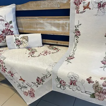 Stolování Tegatex Velikonoční gobelínový chenille ubrus béžový s ovečkou a květinami 40*140 cm