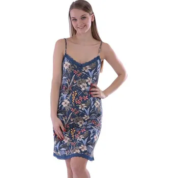 Dámská noční košile Dámská košilka Dayna modrá s květy S