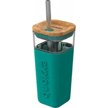 Láhev Quokka Cube, Skleněná sklenice se silikonovým povrchem Tropical Flow, 540ml, 40052