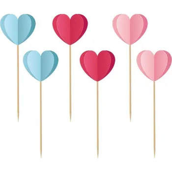 Zápichy do cupcakes 6ks Srdce 3D, mix barev