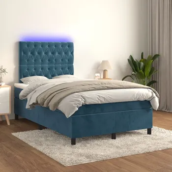 Ložnice vidaXL Box spring postel s matrací a LED 120x200 cm samet [3136294] Barva: Tmavě moddrá