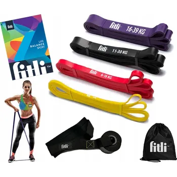 Posilovací guma Fitli sada 4 ks odpor 2-39 kg, 208 cm