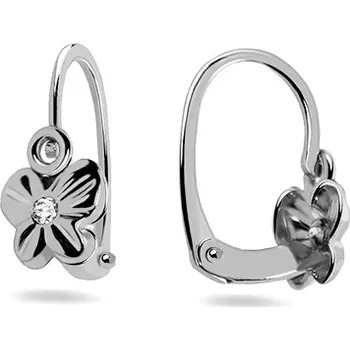 Náušnice Náušnice pro novorozeně gravírované motýlky se zirkonem z bílého zlata, 14K IZ31546A + dárkové balení LUXUS zdarma