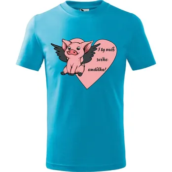 Chlapecké oblečení Dětské tričko s potiskem Prasátko andílek Velikost: 110 /4 roky, Barva trička: Tyrkysová