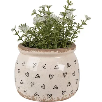 Obal na květináč Béžový keramický obal na květináč se srdíčky Hearti S - Ø 12*10 cm