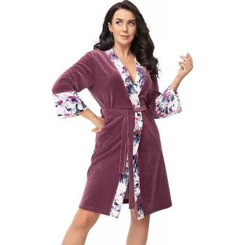 Dámský župan Velurový župan Hibiscus tmavě fialový XL