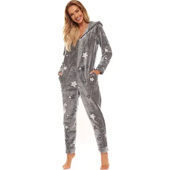 Dámské pyžamo Dámský overal Ellie šedý s šedými hvězdami XL