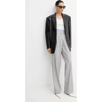 Dámské kalhoty Lněné kalhoty Marella AUTOCAR dámské, šedá barva, střih cigarette, high waist, 2513131024200 09X, vel. 36