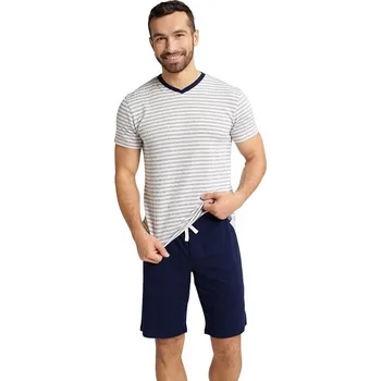 Pánské pyžamo Pánské pyžamo Weal bílo-modré s pruhy XXL - Dárková krabička