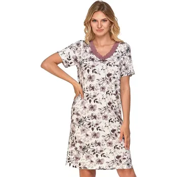 Dámské noční prádlo Dámská košilka Amálie hnědo-bílá s květinami M