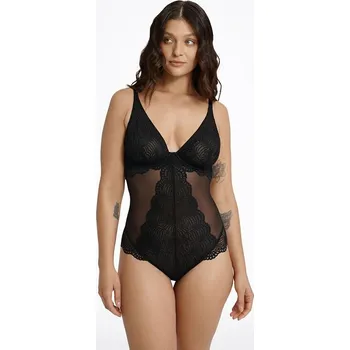 Body Krajkové body Kim černé se zapínáním na zádech M