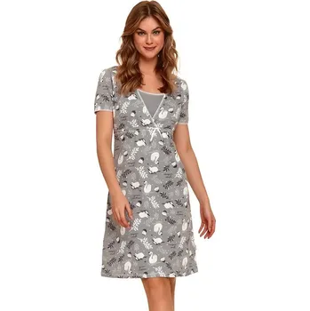 Těhotenské noční prádlo Kojicí košilka Swan šedá s labutěmi L