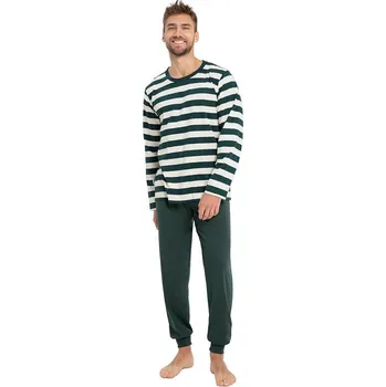 Pánské pyžamo Pánské bavlněné pyžamo Blake zeleno-bílé pruhy XL