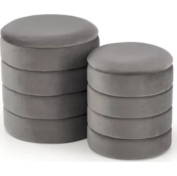 Taburet Set 2 taburetů PACHO s úložným prostorem — látka, šedá