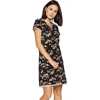 Dámská noční košile Bavlněná noční košile Elisabeth černá s leopardy L