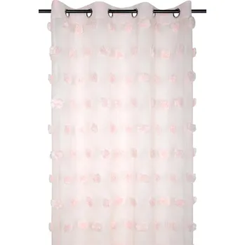Sprchový závěs STOF Záclona POMPINOU pudrově růžová, s bambulkami, 135 x 260 cm