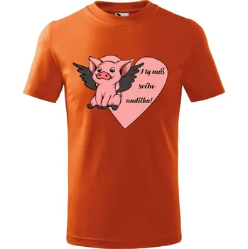 Chlapecké tričko Dětské tričko s potiskem Prasátko andílek Velikost: 158/12 let, Barva trička: Oranžová