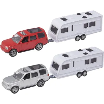 autíčko Halsall Teamsterz jeep s karavanem - červený