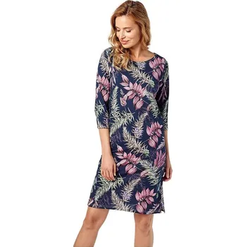 Dámská noční košile Dámská noční košile Vivian tmavě modrá s rostlinami S