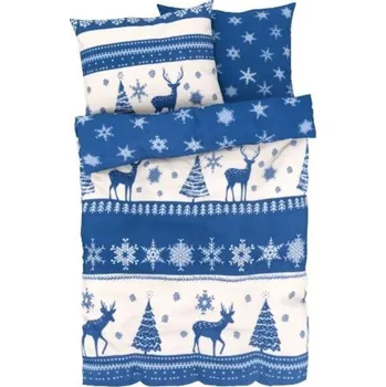 Povlečení KSTL francouzské fleecové ložní povlečení, 200 x 220, 70 x 90 cm, jelen/modrá ( 13911 )