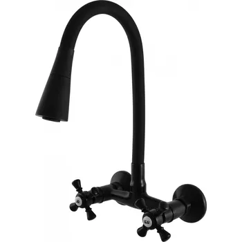 Vodovodní baterie MORAVA RETRO - Umyvadlová/dřezová baterie s flexibilním ramínkem, Černá - matná MK302.5/13CMAT, RAV Slezák Barva: Černá - matná, Rozměr: 100 mm, #: MK302.0/13CMAT